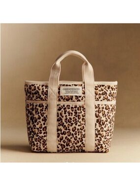 Sezane Leopard Print Canvas Tote in Beige and Brown